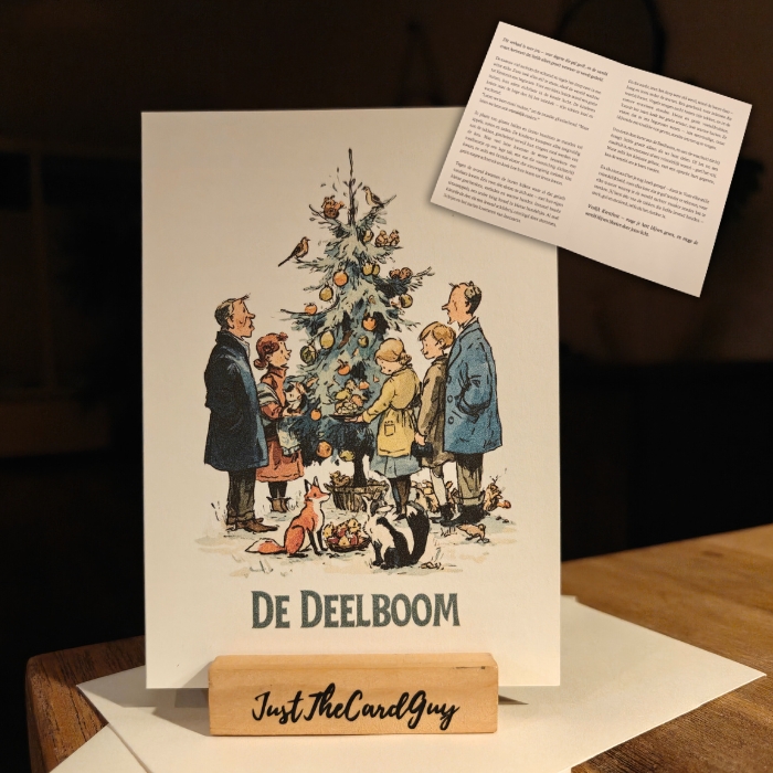 Kerstkaart over geven en delen – De Deelboom | Vriendelijkheid in de sneeuw